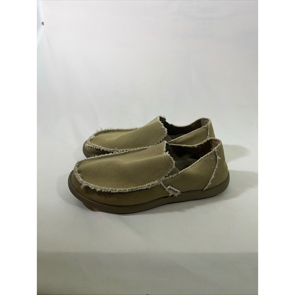 Crocs Mens Canvas Slip On Loafers Shoes Relaxed Style Casual Beach Tan Sz 7
